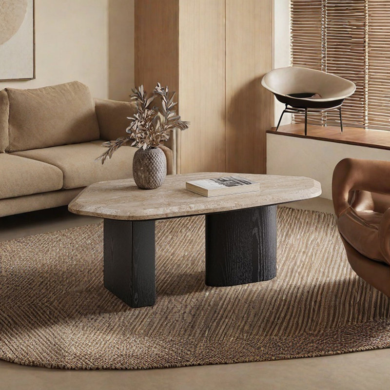 Table basse Wabi-sabi, H 13,77 po x L 33,46 po x l 19,68 po, Noir, noir, noir, noir