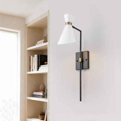 26.38 In. 1-Light Black Office Indoor Wall Sconce Light With White Shade