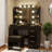 Vanity Table With Mirror And Lights, Vanity Desk And Cushioned Stool Set With Charging Station, Storage Drawers And Transparent Tabletop For Women Girls Bedroom-1463257781