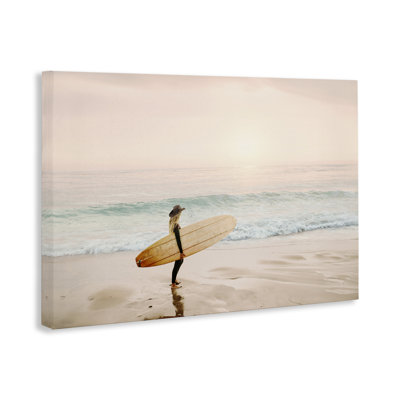 Surfer Cowgirl on Beach Canvas Wall Art by Sisi and Seb