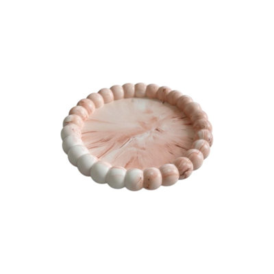 Plateau rond en marbre rose et blanc 6 "