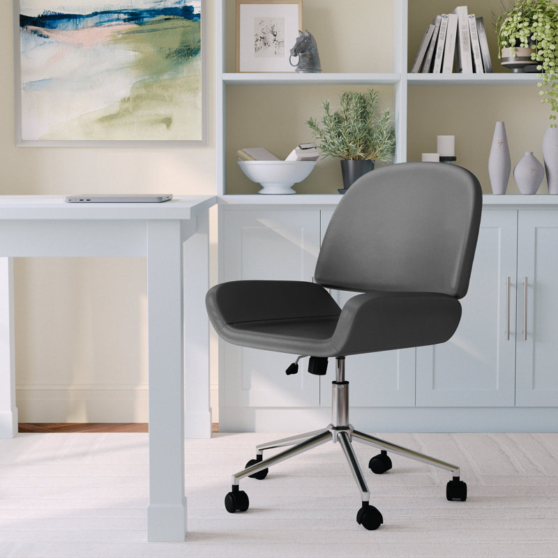Hargrove Martha Stewart Upholstered Armless Swivel Home Office Chair, Gray, Nickel