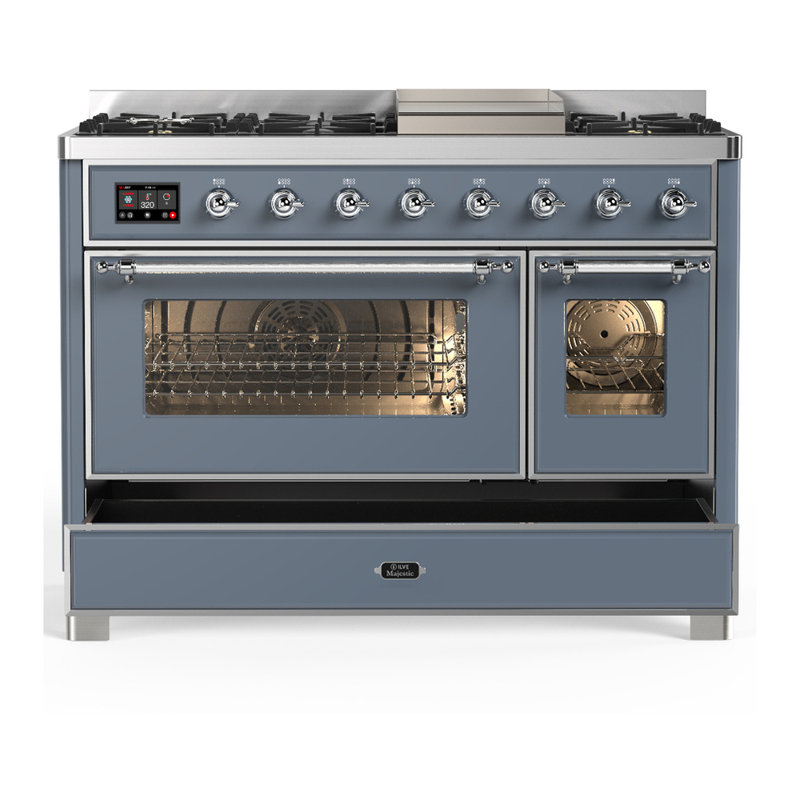 Majestic III Series 48 Inch Dual Fuel Range with 5 Sealed Burners, Griddle, Frenchtop in Matte Graphite (Liquid Propane, Burnished Trim)