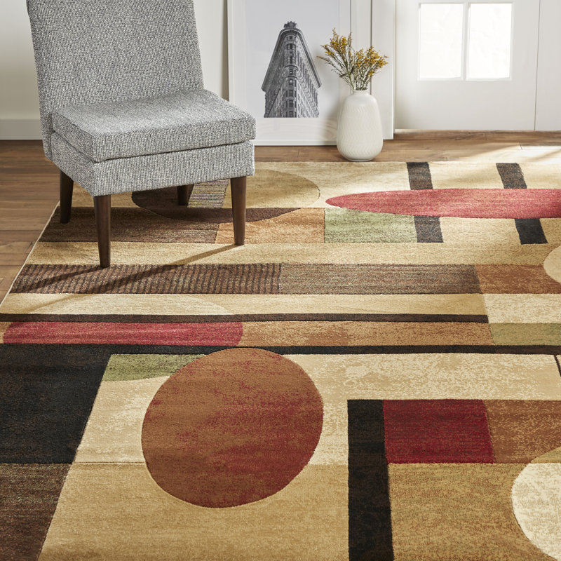 Tapis en polypropylène à motif géométrique brun / brun clair / vert Amalyn, Rectangle 7 pi 10 po x 10 pi 6 po