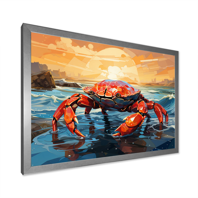 Crab Coastal Guardian Geometric - Animals Canvas Wall Art, H 30 po x l 40 po x P 1,5 po, Cadre simple argenté