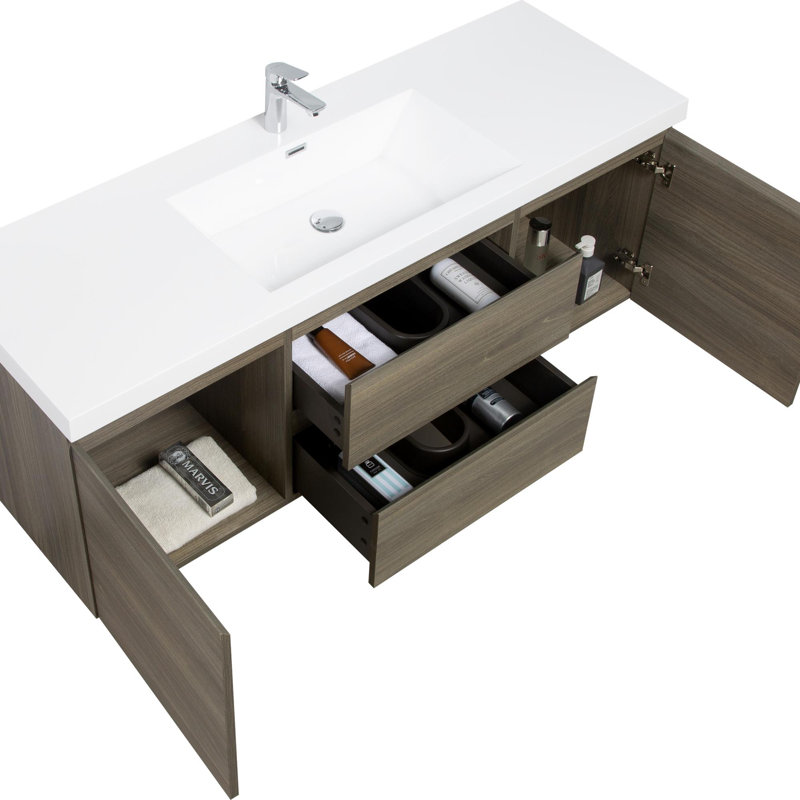 Meuble-lavabo mural, Gris, 59"