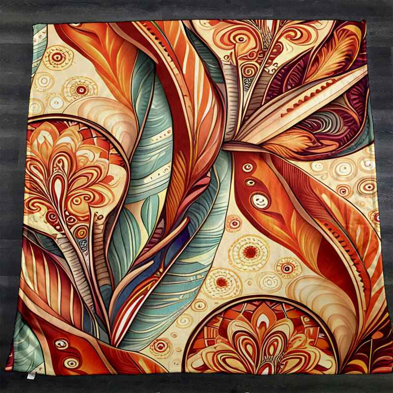 Throw Blanket, 68" W x 80" L, Paisley/Abstract, Orange/Blue
