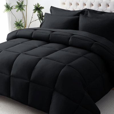 Jollyvogue Twin Comforter Set, Soft Bed in a Bag Twin Size 5 Pieces, Oeko-Tex Certified Bedding Set with Down Alternative Comforter, Sheets, Pillowcases & Shams, Black