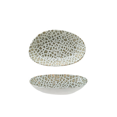Lapya Wood 6" x 4" x h:1" Organic Decorated Vitrified Platter (Set of 2)