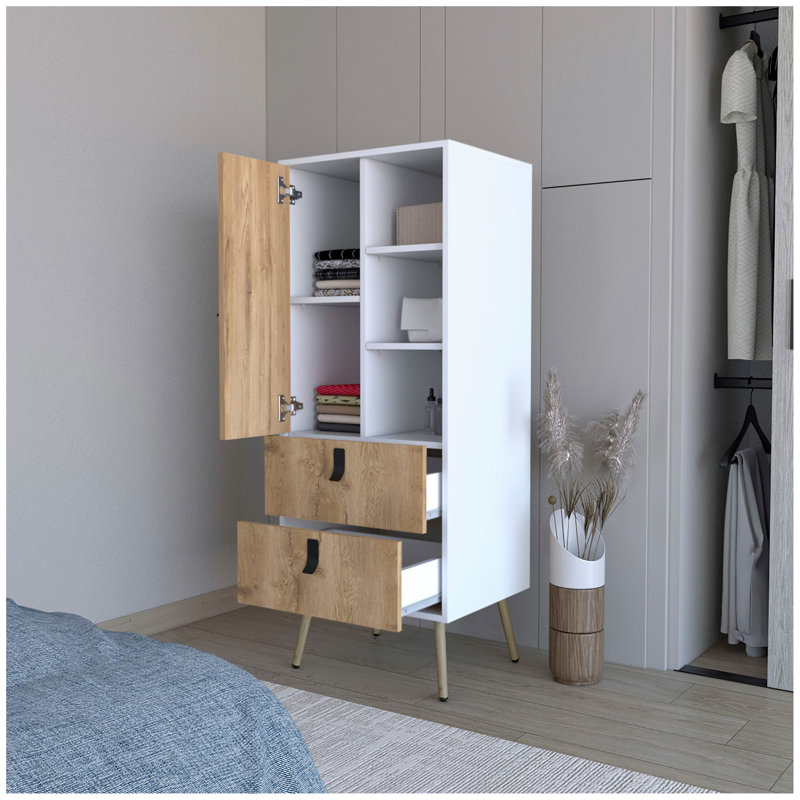 White and Macadamia 2-Drawer Tall Dresser