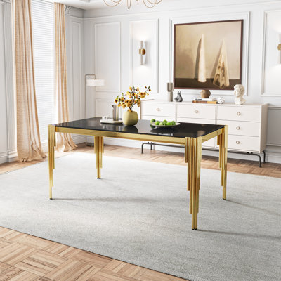 Rectangle Glass Dining Table With Tempered Glass Top & Stainless Steel Legs