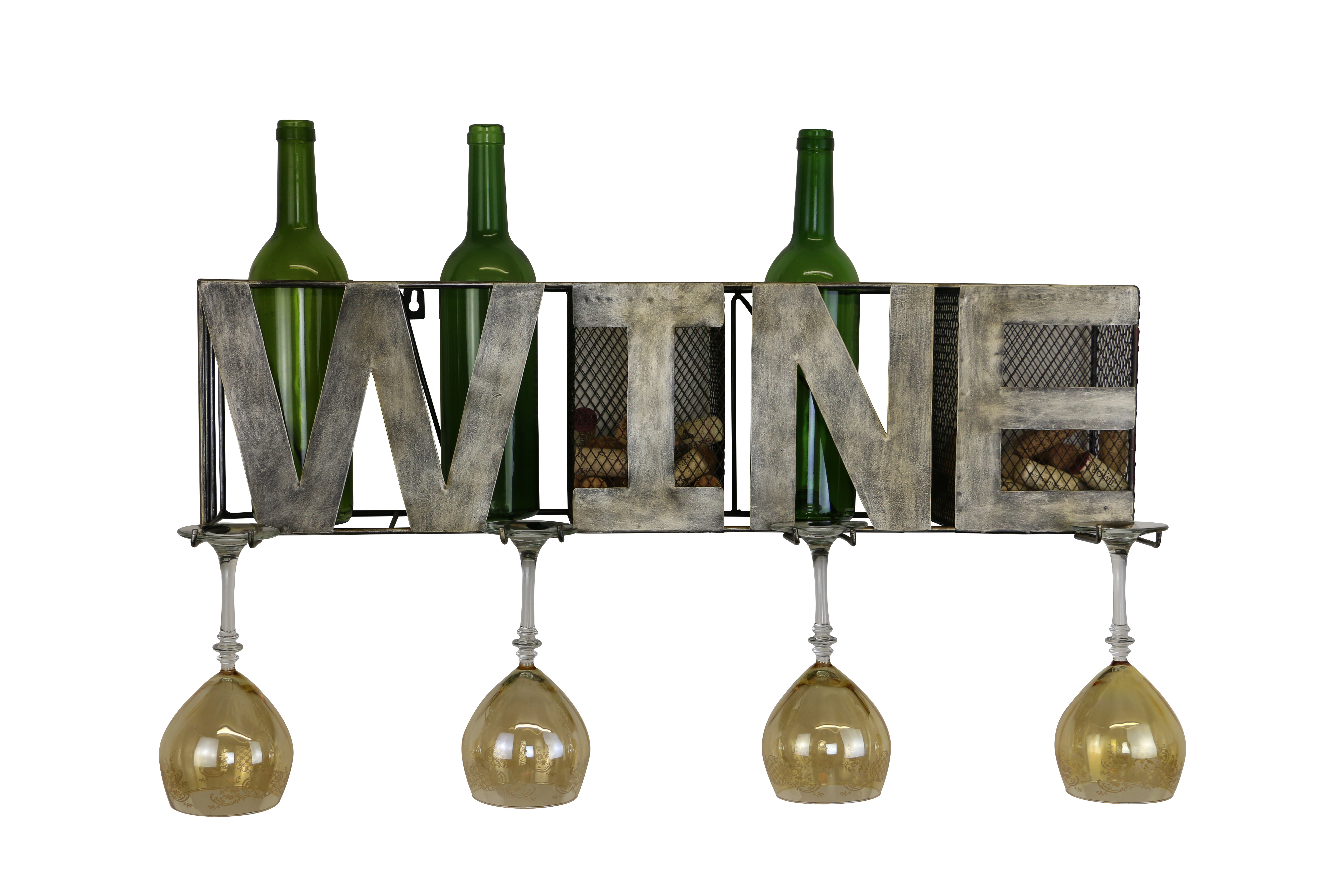Wine Bodies 3 Bottle Wall Mounted Wine Bottle and Glass Rack | Wayfair
