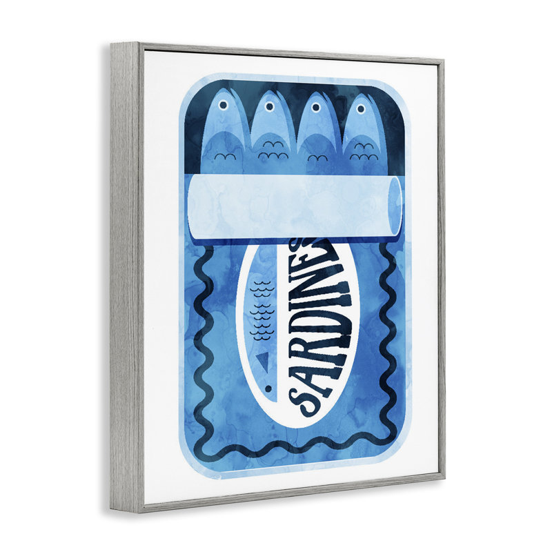 Estampe numérique rétro de sardine bleue encadrée, design par Daphne Polselli, H 14 po x l 11 po, Estampe numérique Farmhouse