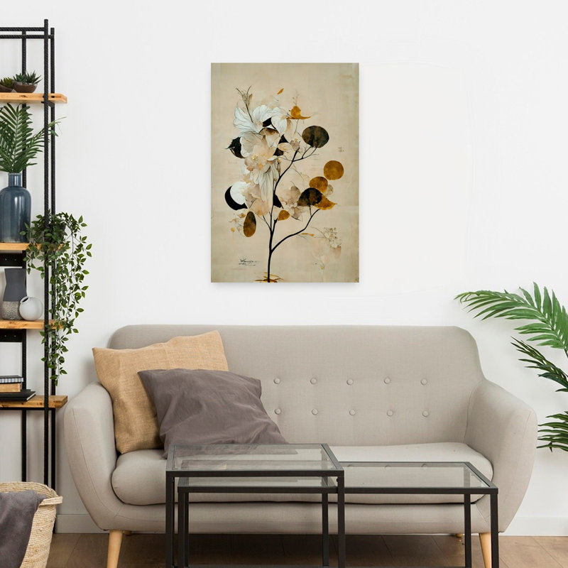 Art contemporain abstrait, délicat, fleur élégante, art naturel, H 24 po x l 16 po