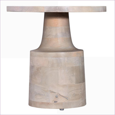 Table basse en bois de manguier durable avec finition chêne blanc, grain unique et piédestal stable pour le salon