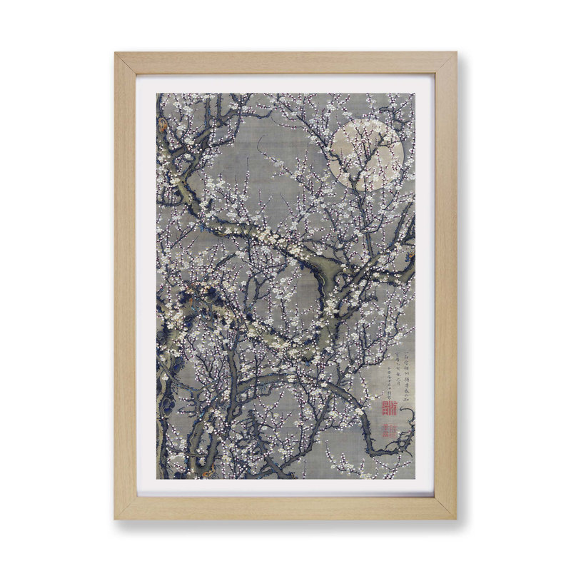 White Plum Blossom and Moon by Ito Jakuchu - Framed Print, 33cm H x 45cm W x 2cm D, Oak