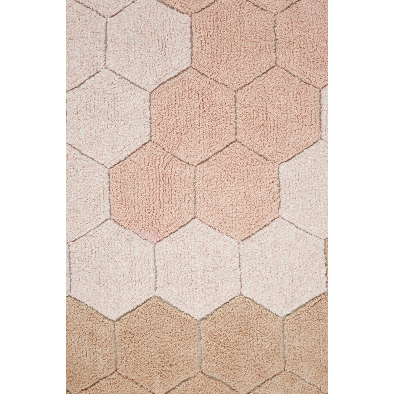 Washable Round Rug Honeycomb Rose