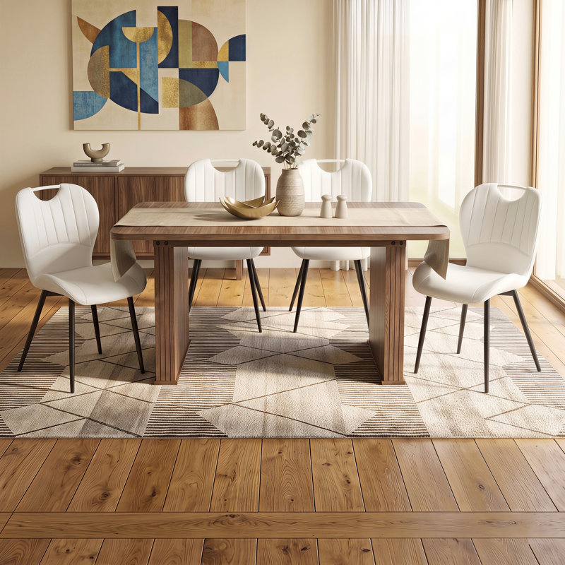 Ensemble de table de salle à manger extensible 63,09 "à 78,84" avec chaises en similicuir, 5 Pieces: Table, 4 Chairs