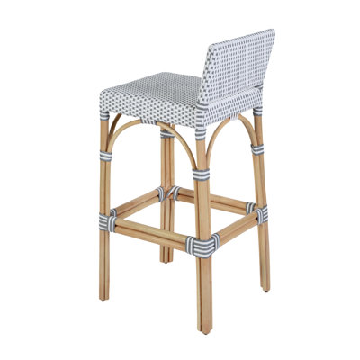Serienna Blue & White Rattan Low Back Counter Stool