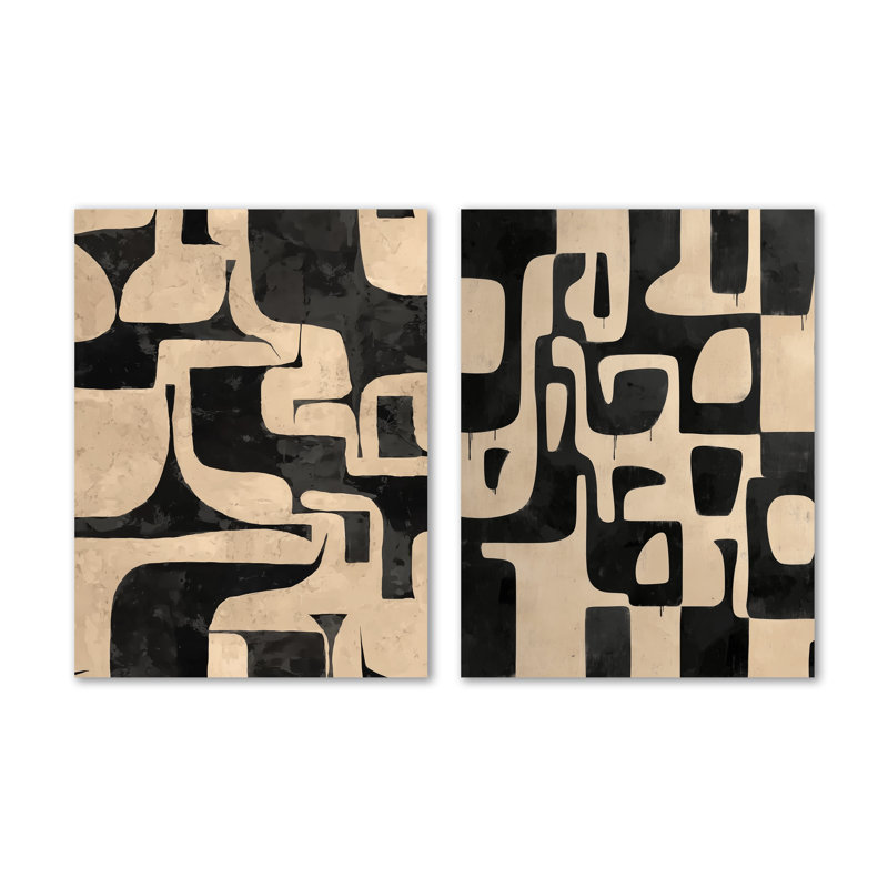 Ensemble de 2 impressions murales beiges et noires mosaïques terreuses II, 32" H x 48" W