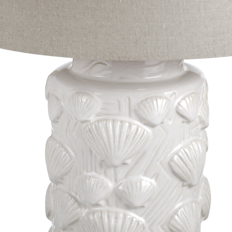 Lampe de table côtière en céramique avec abat-jour, Blanc, Beige