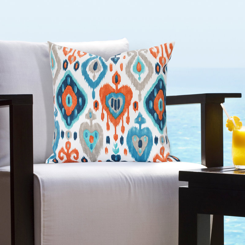 Ikat Outdoor Reversible Throw Pillow, 16" H x 16" W x 6" D