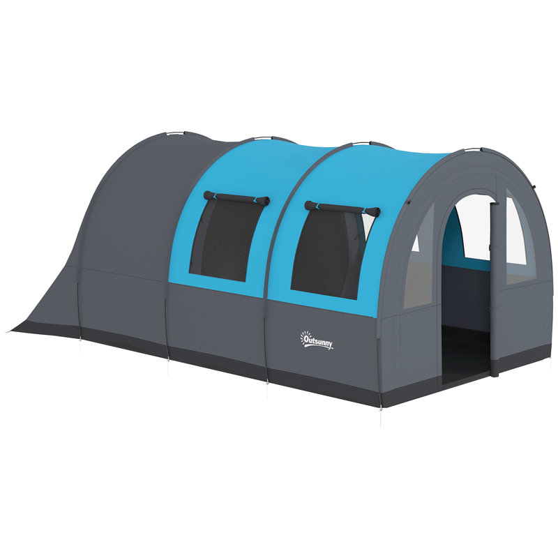 Tente de camping pour 5 à 6 personnes, tente familiale imperméable Tunnel, gris / bleu
