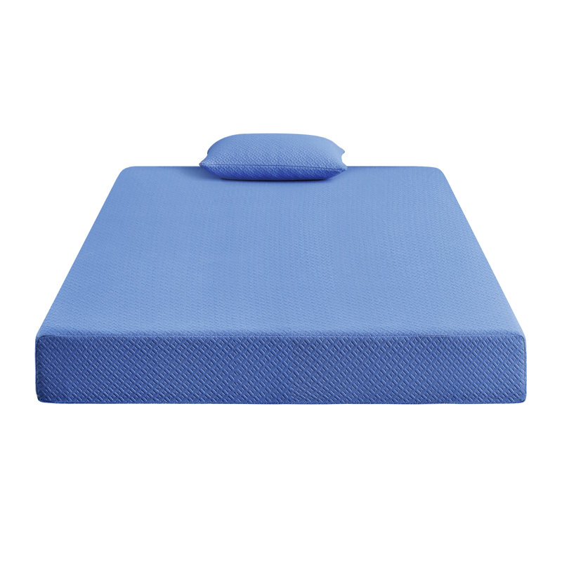 Ensemble de matelas et de coussin de 7 pouces pour matelas en mousse viscoélastique imprégnée de gel respirant, bleu, matelas dans une boîte