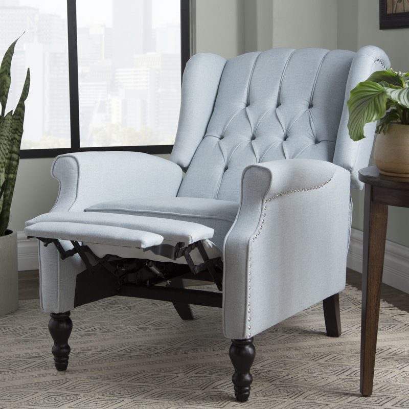 Alta Traditional 28.5" Wide Manual Wingback Recliner Chair, Light Sky, 42.5'' H x 28.5'' W x 34.5'' D
