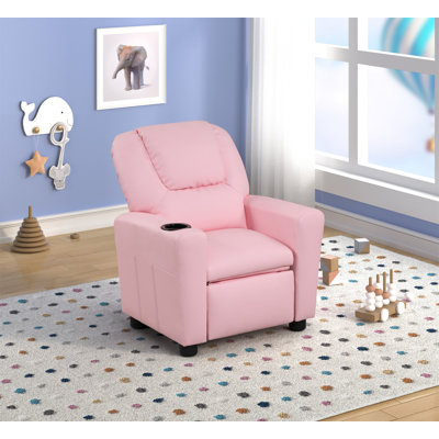 Fauteuil inclinable pour enfants en cuir de polyuréthane rose 23 po avec porte-gobelet Marisa