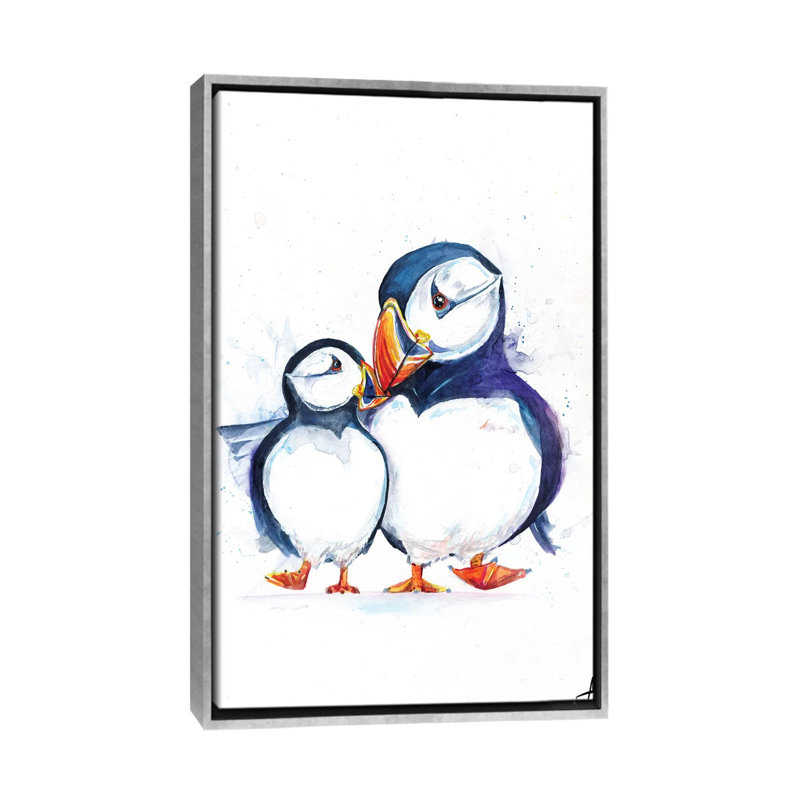 Décoration murale pour enfants Parading Puffins, H 60 po x l 40po x P 1,5 po, Toile avec cadre argenté