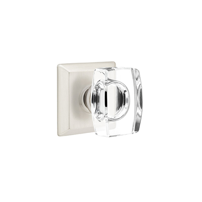 Ensemble de faux boutons Emtek avec rosette Quincy et bouton en verre Windsor, Nickel satiné