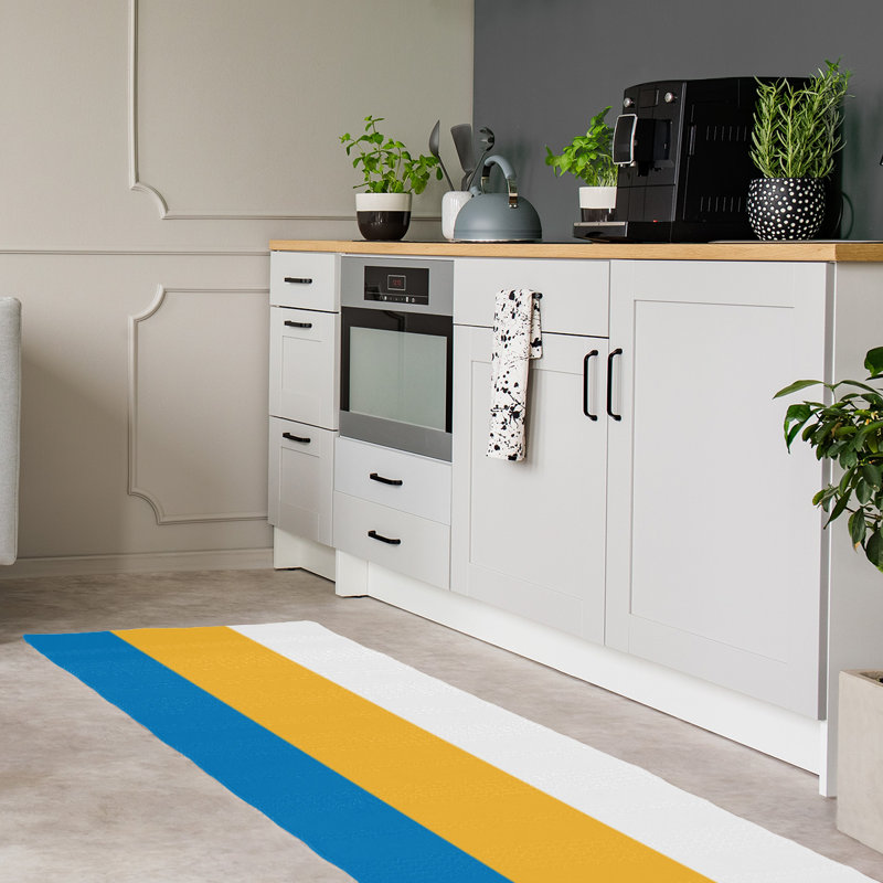 Tapis bleu/jaune rayé, Tapis de couloir 2 pi 6 po x 8 pi