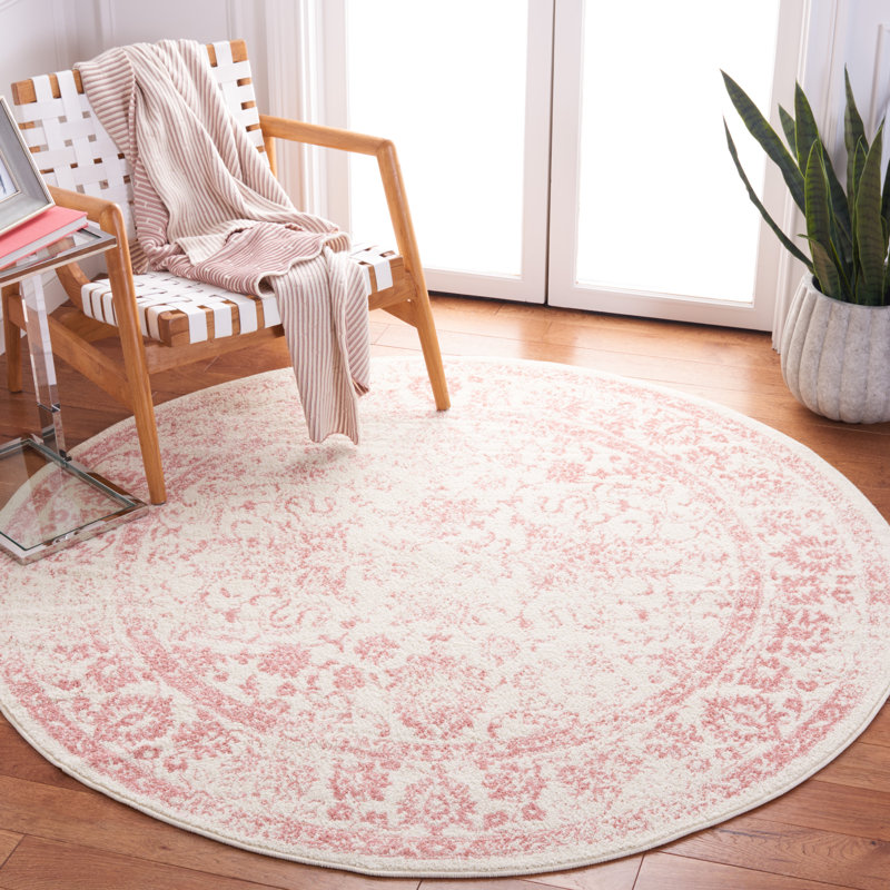 Stromsburg Floral Area Rug, Round 152 cm, Ivory/Pink