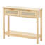 Console en rotin avec 2 tiroirs de rangement, table d'entrée en rotin avec porte coulissante en rotin naturel, table console pour salon, bureau, entrée ou mur télé