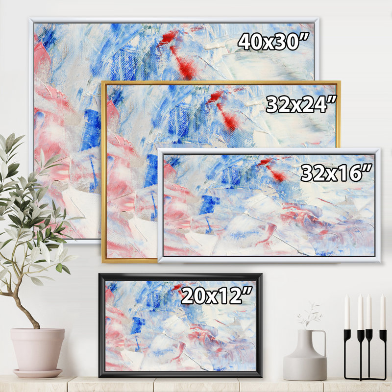 Composition abstraite bleue - peinture sur toile, H 16 po x l 32 po x p 1 po, Cadre flottant blanc