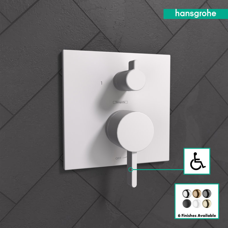 Ecostat Square Pressure Balance Shower Trim with Diverter Valve Trim Only, Matte White