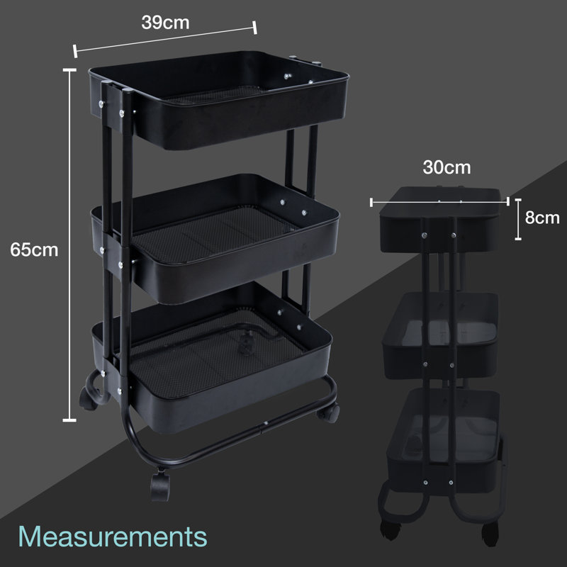 39cm W Metal Shelving Unit with Wheels, Black