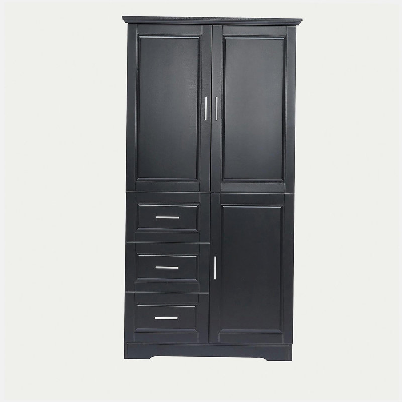 Armoire de rangement haute et large avec portes pour salle de bain / bureau, trois tiroirs, noir, Noir