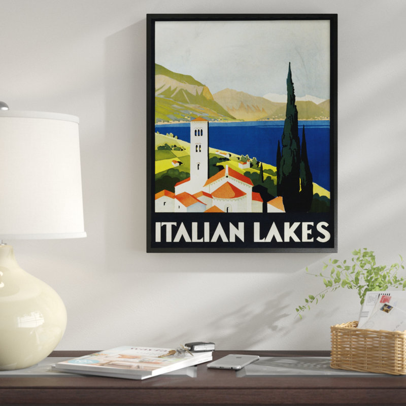 « touristique italien des lacs », affiche rétro, Giclée encadrée noir minuit, H 14 po x l 11 po