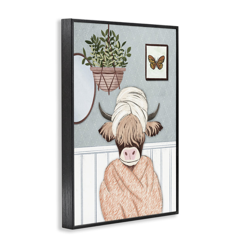 Peignoir Highland Cow par JJ Design House, LLC., H 18 po x l 12 po, Giclée encadrée noir minuit