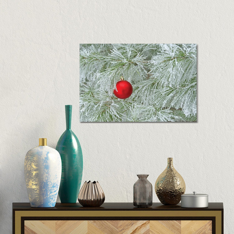 Red Ornament and Rime Frost 1 Piece Wall Art on Canvas, 30.48 cm H x 45.72 cm W, No Frame