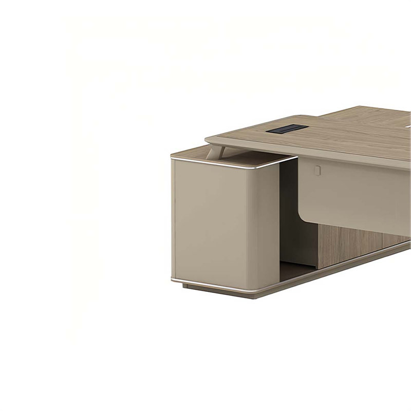 Modern L-shaped executive office desk, 29.92” H x 70.87” W x 31.5” D