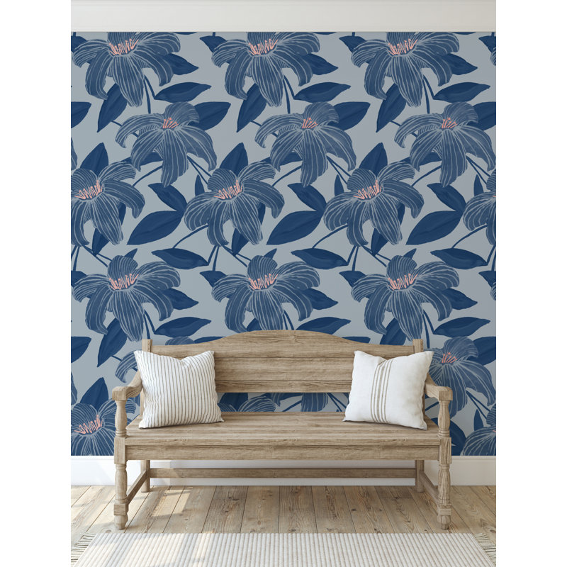 Susan Hable Floral Wallpaper Double Roll by Susan Hable, Blue