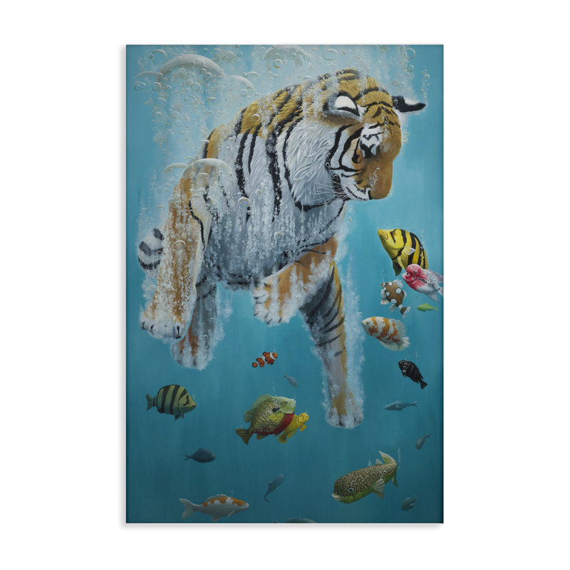 «Natation de tigre parmi les poissons», conception de Heather, H 24 po x l 16 po