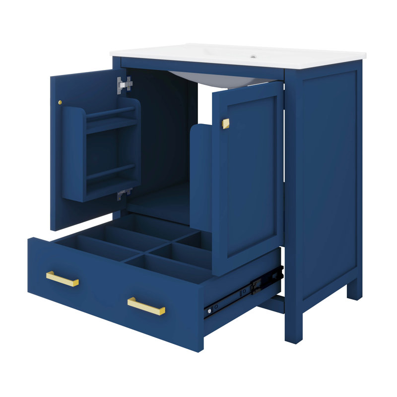 Meuble-lavabo 30 po avec lavabo simple, tiroir, Bleu