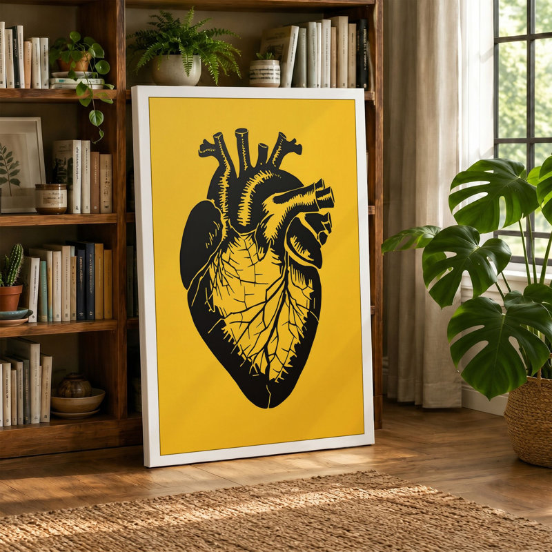 Anatomical Heart Graphic - Wrapped Canvas, 36x24 - 91.4 x 61.0 cm, Teal Border