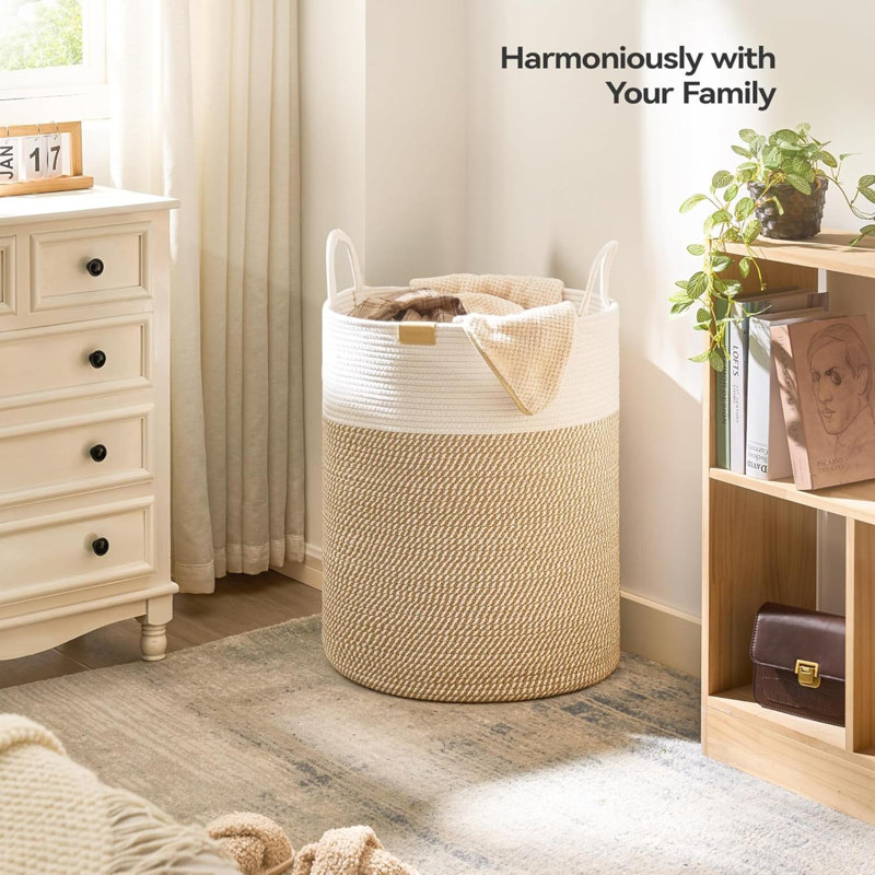 Laundry Hamper Laundry Basket For Clothes Decorative Storage Basket For Blankets Cotton Rope Woven Basket For Bedroom