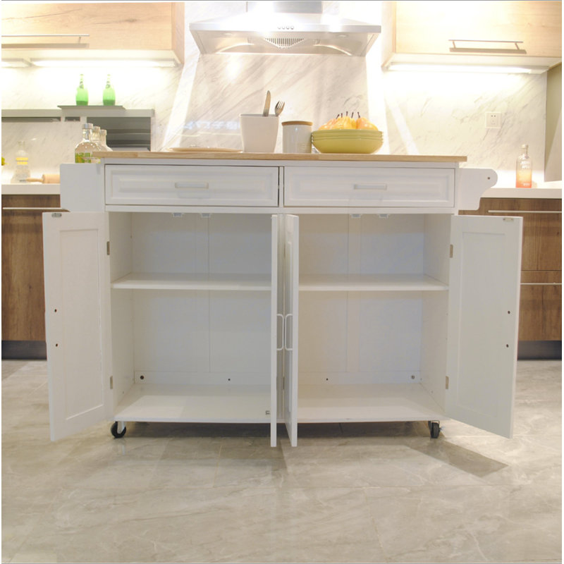 Îlot de cuisine et chariot de cuisine, îlot de cuisine mobile, plateau en bois d'hévéa, grande tablette ajustable à l'intérieur de l'armoire pour différents ustensiles, design luxueux convenant à une fête sur un autre site.