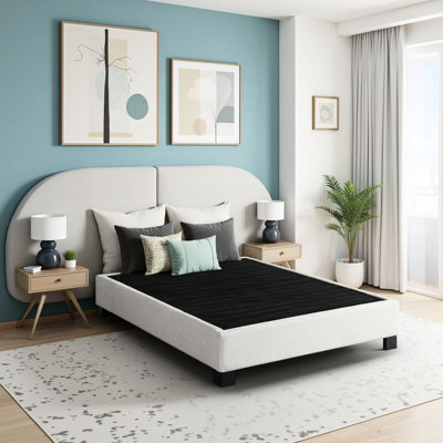 Plateforme pour lit très grand moderne avoine 77 po de largeur 81 po de profondeur 14 po de hauteur Peuplier et cadre 100% mousse américaine sans sommier tapissier avec revêtement en placages de bois massif